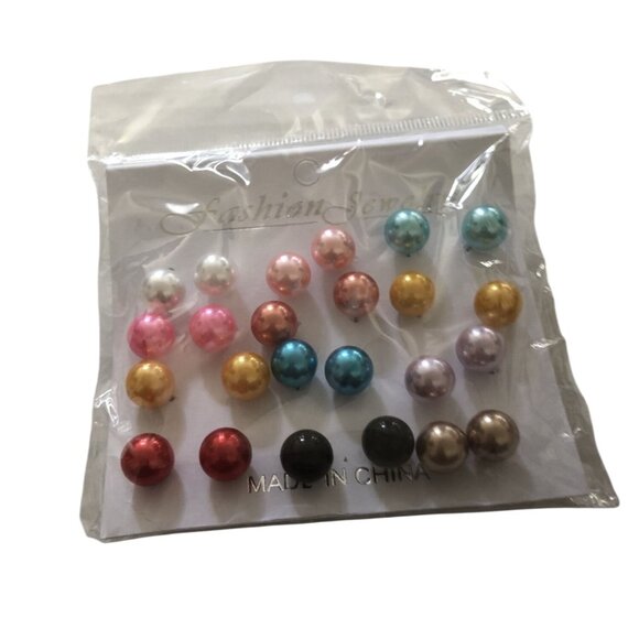 Fashion Jewelry Earring Set 12 Pairs Multicolor Pearl Studs For Women Girls - Picture 1 of 4